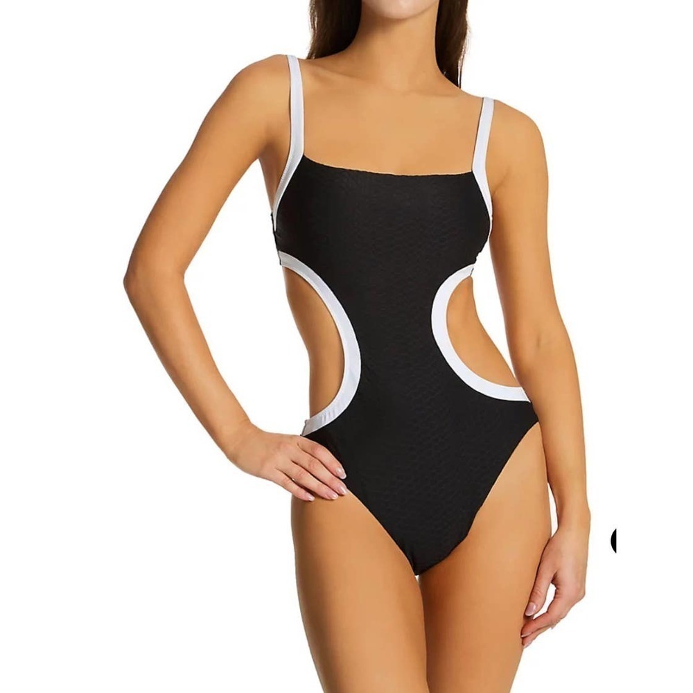 Sanctuary Snake Bite Mod Square Neck Monokini Swimsuit XL Black white